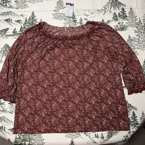 Red floral blouse